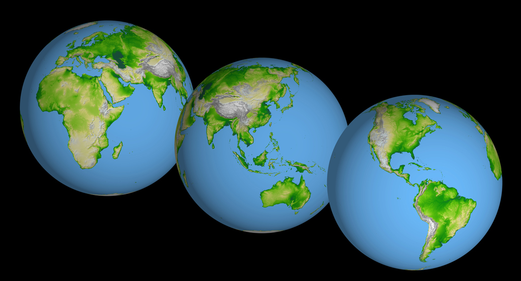 Topography of the World | globe version Image Courtesy SRTM Team NASA/JPL/NIMA