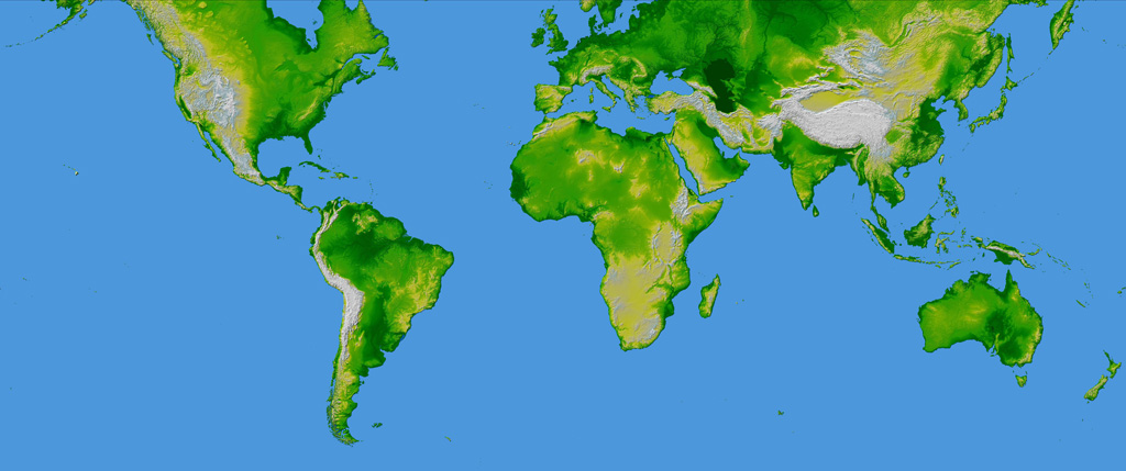 Topography of the World | map version Image Courtesy SRTM Team NASA/JPL/NIMA